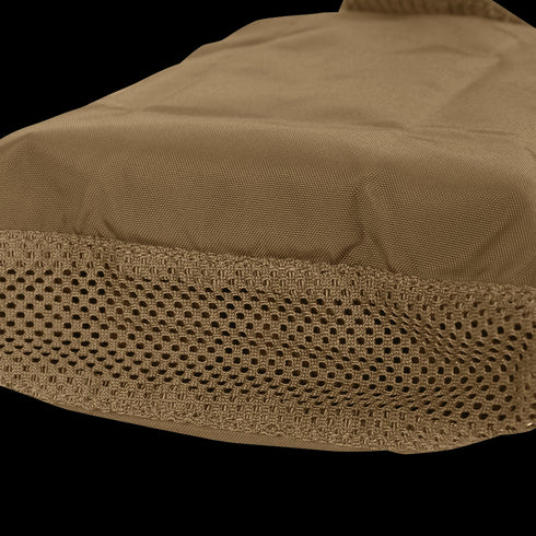 Close-up of the Condor Micro Dump Pouch in brown featuring a mesh bottom panel, ideal for tactical operators needing compact storage.